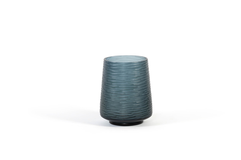 Mouthblown conical cutted vase - glass - smoke/blue - Ø17 x 23cm - p 1/2