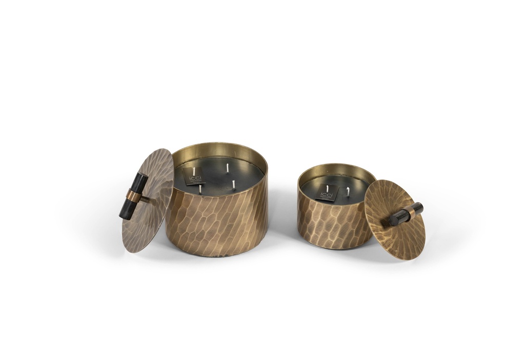 Scented candle brass votive cross texture with lid - Ø 15x13cm - 3 - int. cot. - p/2