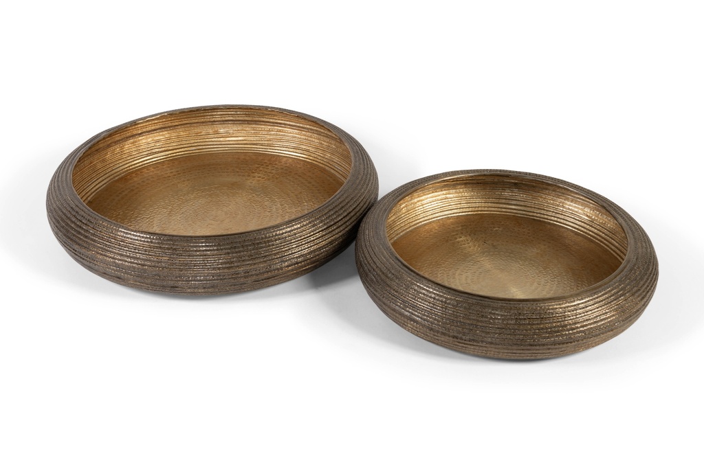 Set of 2 ribbed bowls - aluminium - dark antique brass - Ø59x10,5cm/Ø48x8,5cm - p/1/4