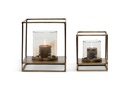 Hurricane square with round hammered glass - aluminium & glass - creamy gold & brown - small 25,5x25,5x29,5cm - p1/1