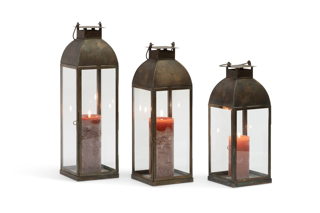 Lantern aged antique - iron & glass - brass antique - Ø16x16x47cm - p1/6