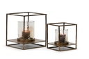 Hurricane square with round hammered glass - aluminium & glass - creamy gold & brown - small 35,5x35,5x40cm - p1/1