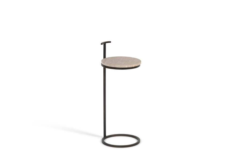 Sidetable bronze with travertine tabletop - iron and travertine marble - Ø25x65 - 1/1