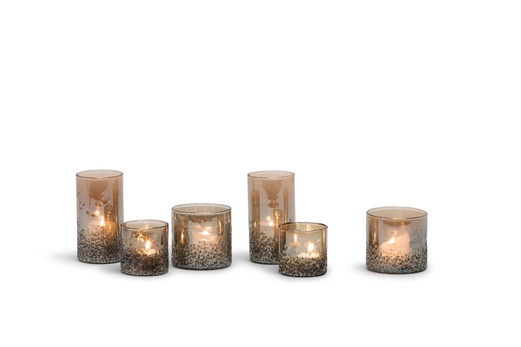 T-Light holder base stonestructure brown luster - glass - Ø 8x15cm - 4/8