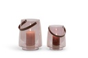 Hurricane with leather handle - glass - brown lila luster - Ø 28x35cm - p/1/1