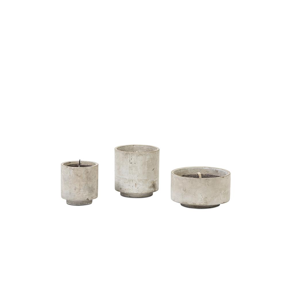 Round grey concrete/white terracotta pot - Ø 14 x 15cm - outdoor candle -1 ext. coton wick - p/8