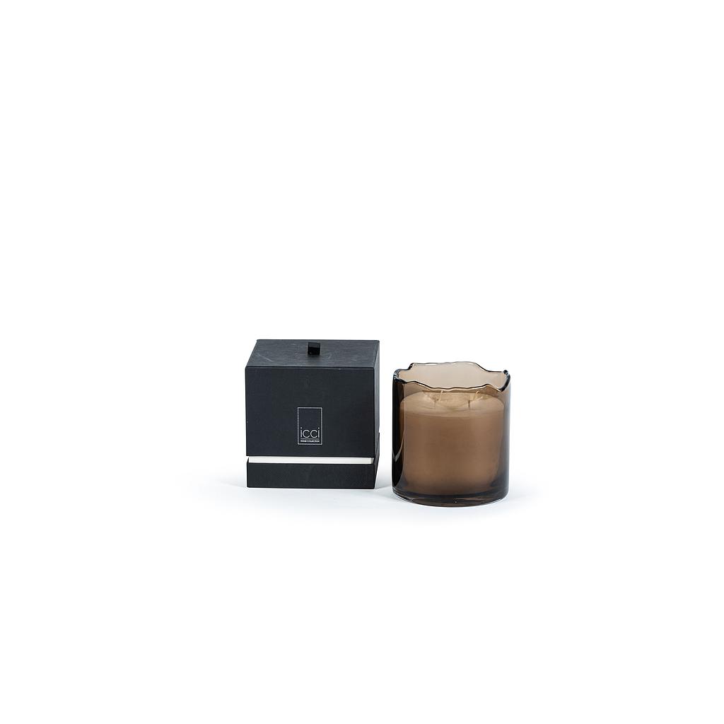 Scented candle mocha glass votive with organic rim - Ø 15 x 15cm - 4 - int. cot. - p/2