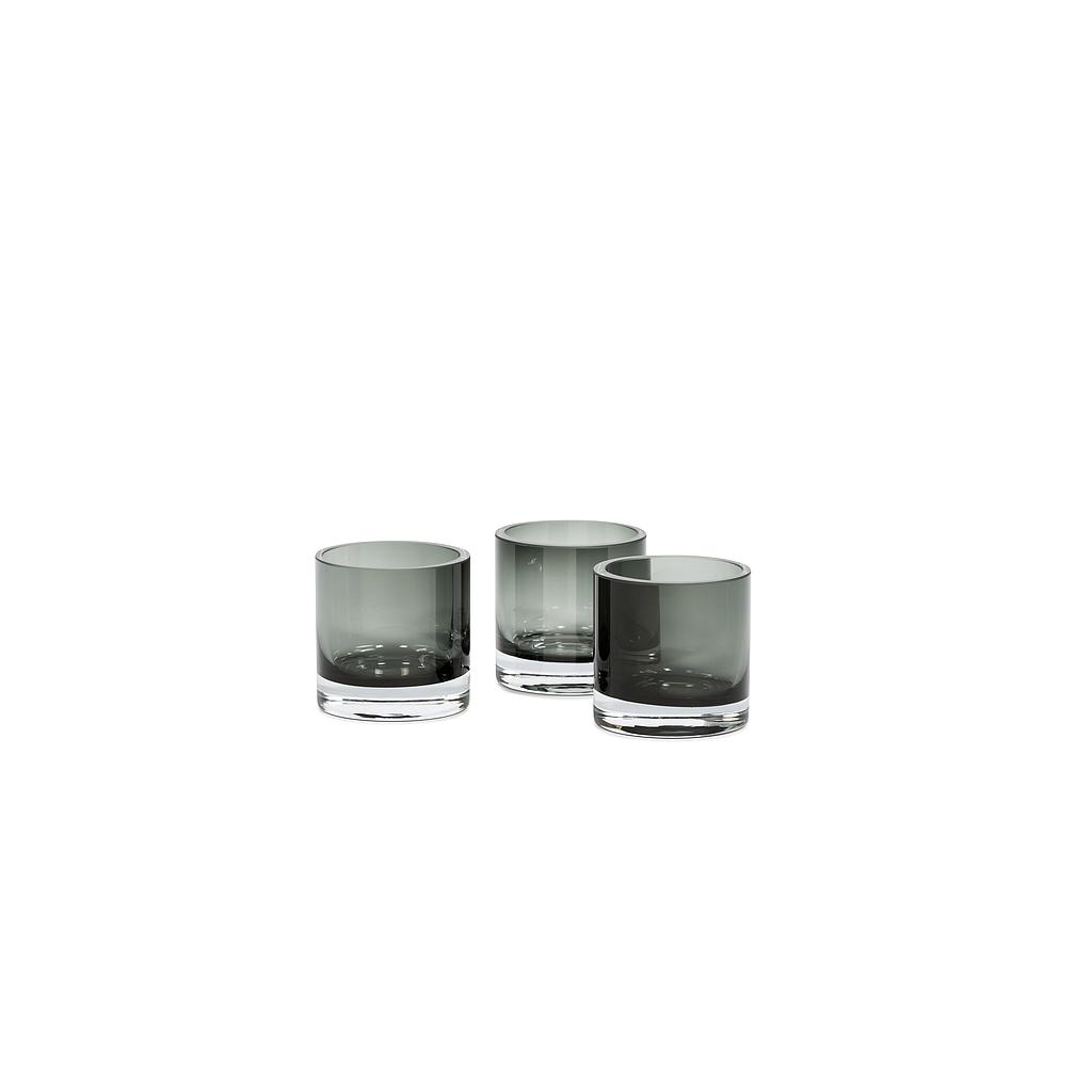 Votives with polished border, set of 4 - glass - smoke - Ø 10x10cm - p/1set