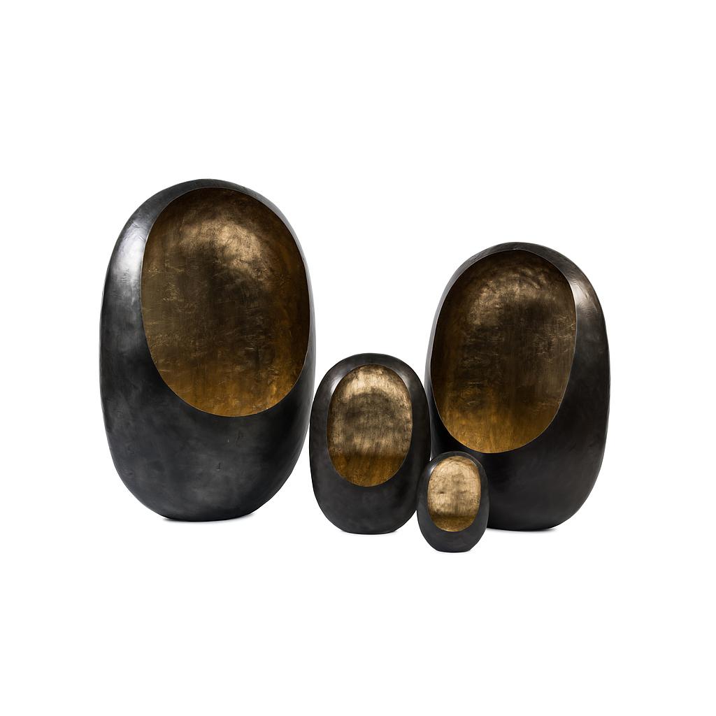 Standing egg candleholder - metal - antique zinc outside, antique gold leafing inside- large 41x23x60cm - p/1/1