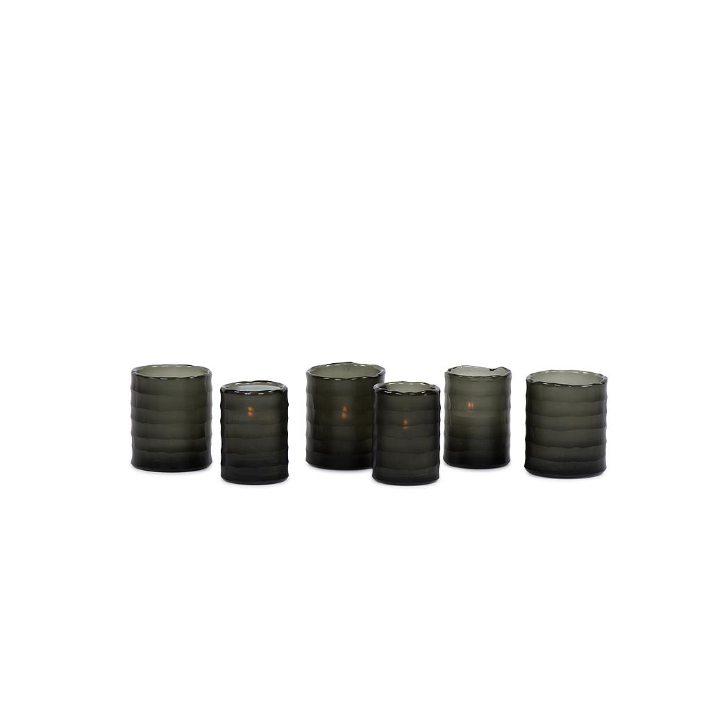 Tlight holder with cutting and metled organic rim - glass - grey - Ø 7,5x9cm - p/6/36