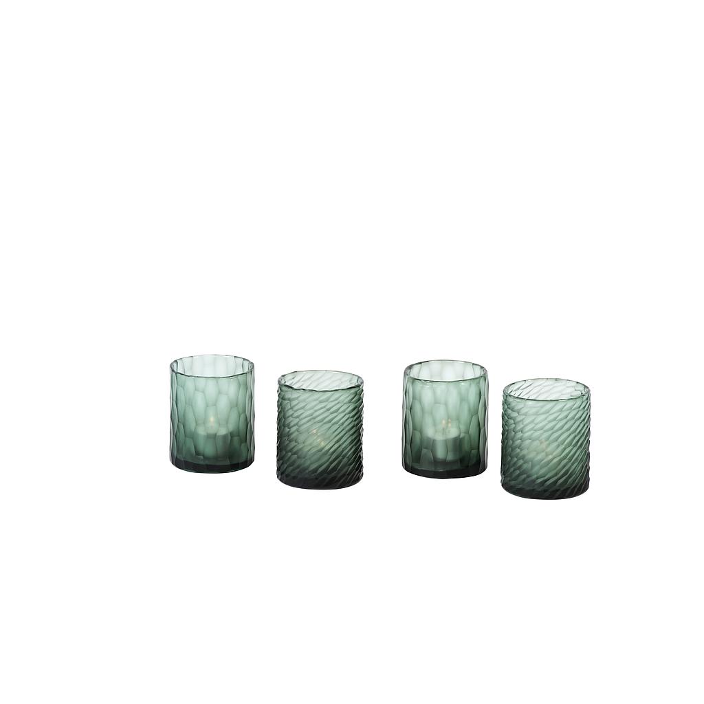 Handcut votive w/ polished border croco design - glass - aqua grey - Ø 7,5x9,5cm - p/6/36