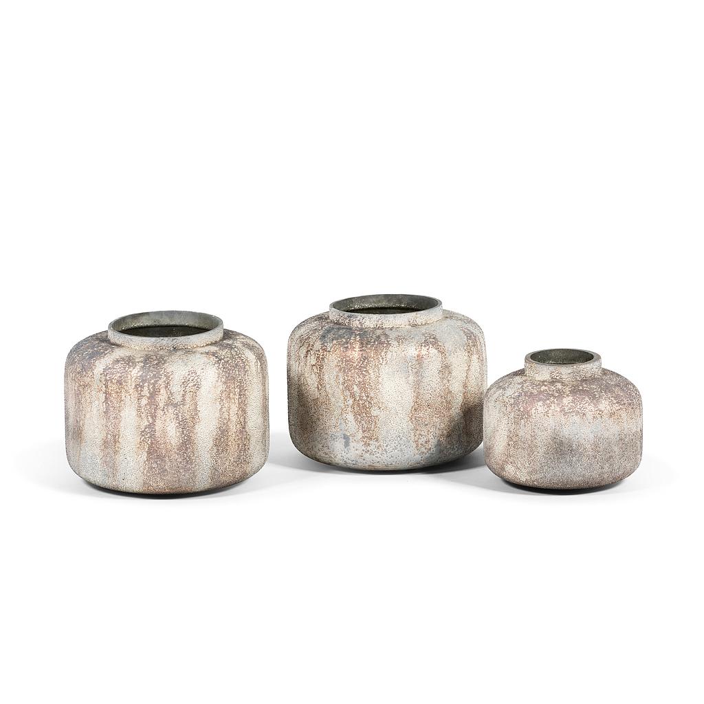 Vase in white sand finish in matt white copper oxidised - glass - light grey - Ø 23x19cm - p/2/4