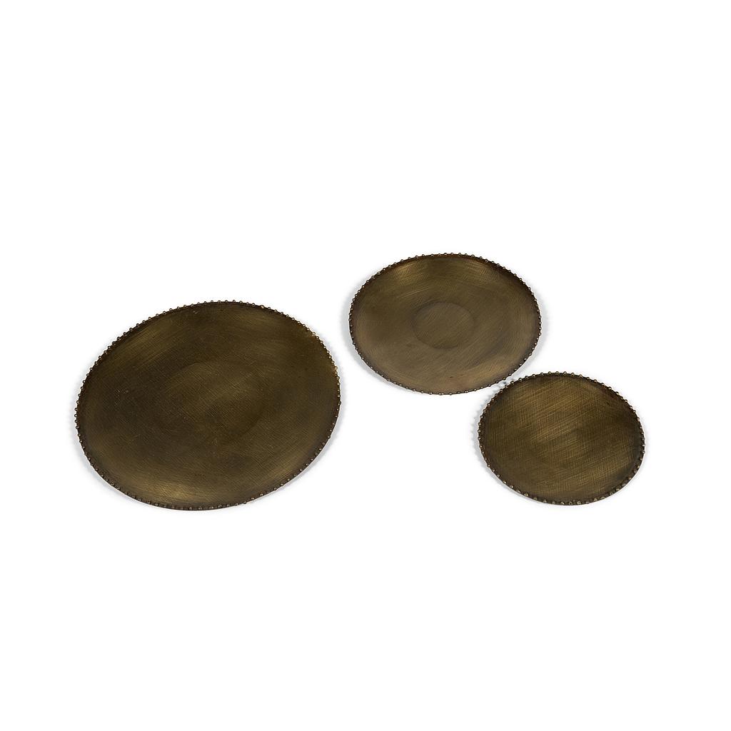 Candle Plate w/ dots on border - metal - old brass - Ø 13,5cm - p/6/1