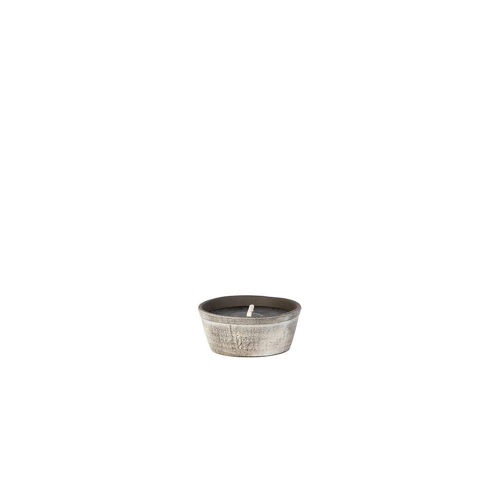 Brown terracotta round pot with black wax - Ø19,5 x 8,5 cm - 1 - ext. cot. - p/2/1