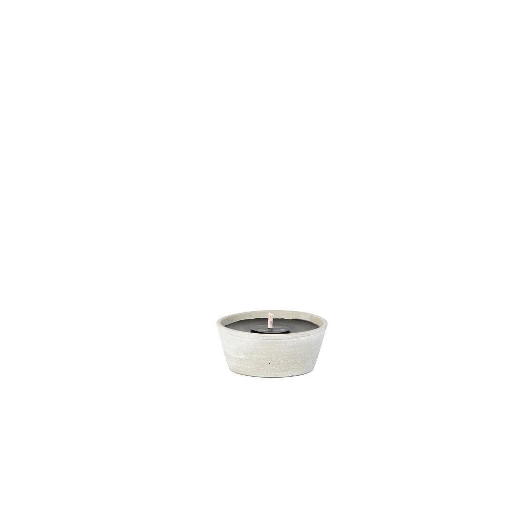 Round white terracotta pot with black wax - Ø 19,5 x 8,5 cm - 1 - ext. cot. - p/2/1 