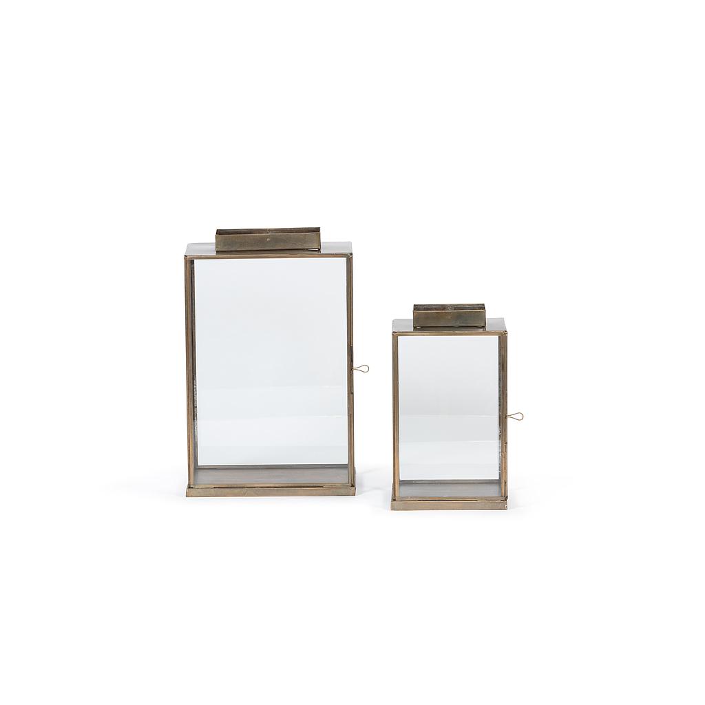 Rectangular aged lantern - metal + glass - antique brass + clear - small 14,5x12,5x28cm - p/2/8
