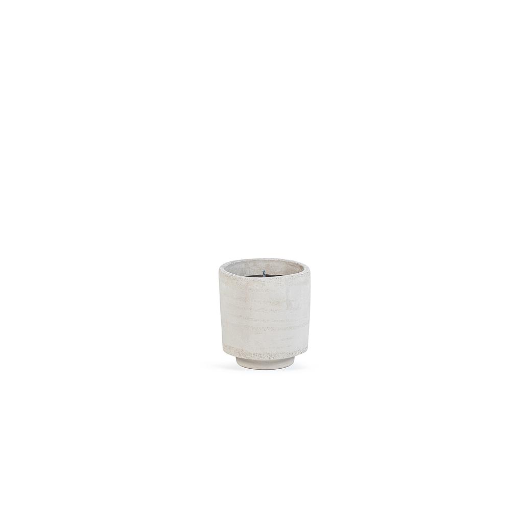 Round grey concrete/white terracotta pot - Ø 11 x 12cm - 1 - ext. cot. - p/8 + CITRONELLA