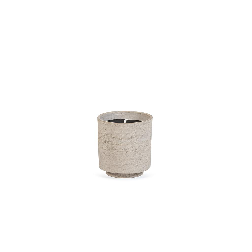 Round grey concrete/white terracotta pot - Ø 14 x 15cm - 1 - ext. cot. - p/8 + CITRONELLA