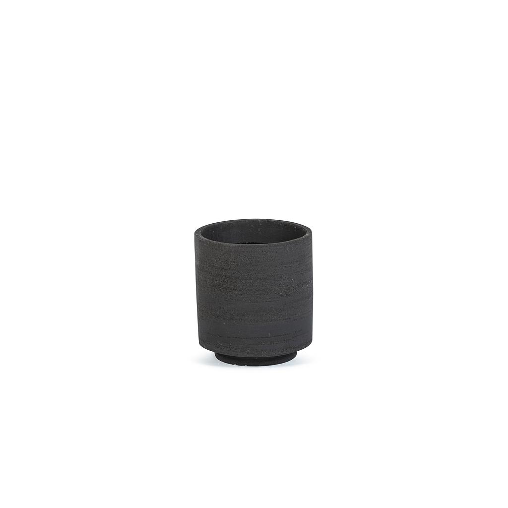 Round black concrete terracotta pot - Ø 14 x 15cm - 1 - ext. cot. - p/8 + CITRONELLA
