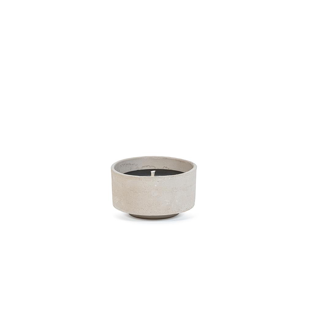 Round grey concrete/white terracotta pot - Ø 18 x 10cm - 1 - ext. cot. - p/8 + CITRONELLA