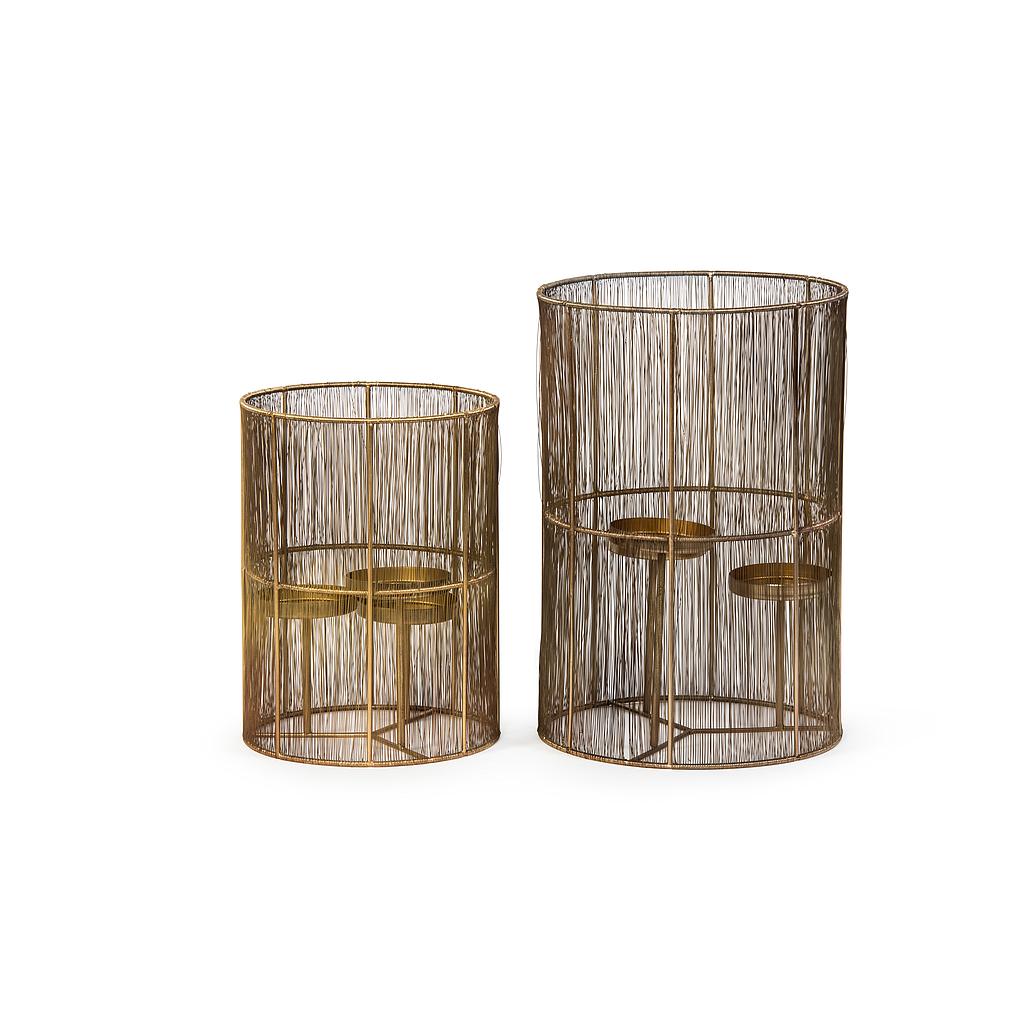 Wired hurricane for 3 candles - metal - antique brass - Ø 31x46cm - p/1/1
