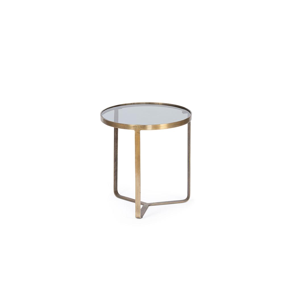 Table glass + frame - glass + metal - smoke + antique brass - Ø 40x45cm - p/1/1