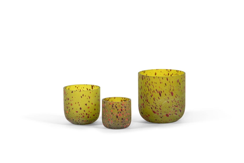 Spotted vase - glass - matt green & orange - Ø 9x9cm - p/6/24