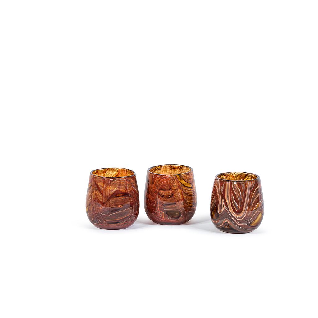 Thick votive bowl with bark design - glass - orange red - Ø 15x14 cm - p/2