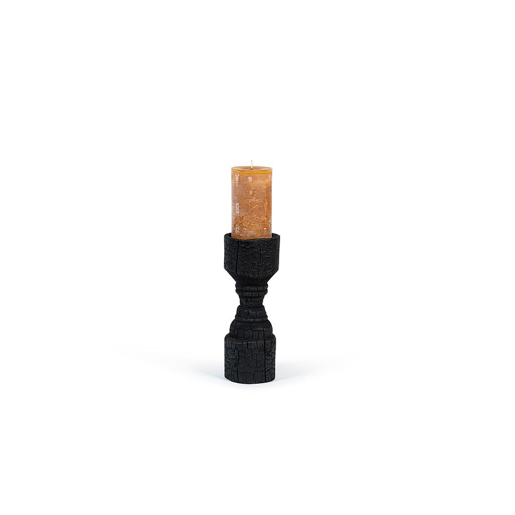 Candleholder for Ø8,6 - wood - black charcoal - Ø 11x31cm - p/2/8