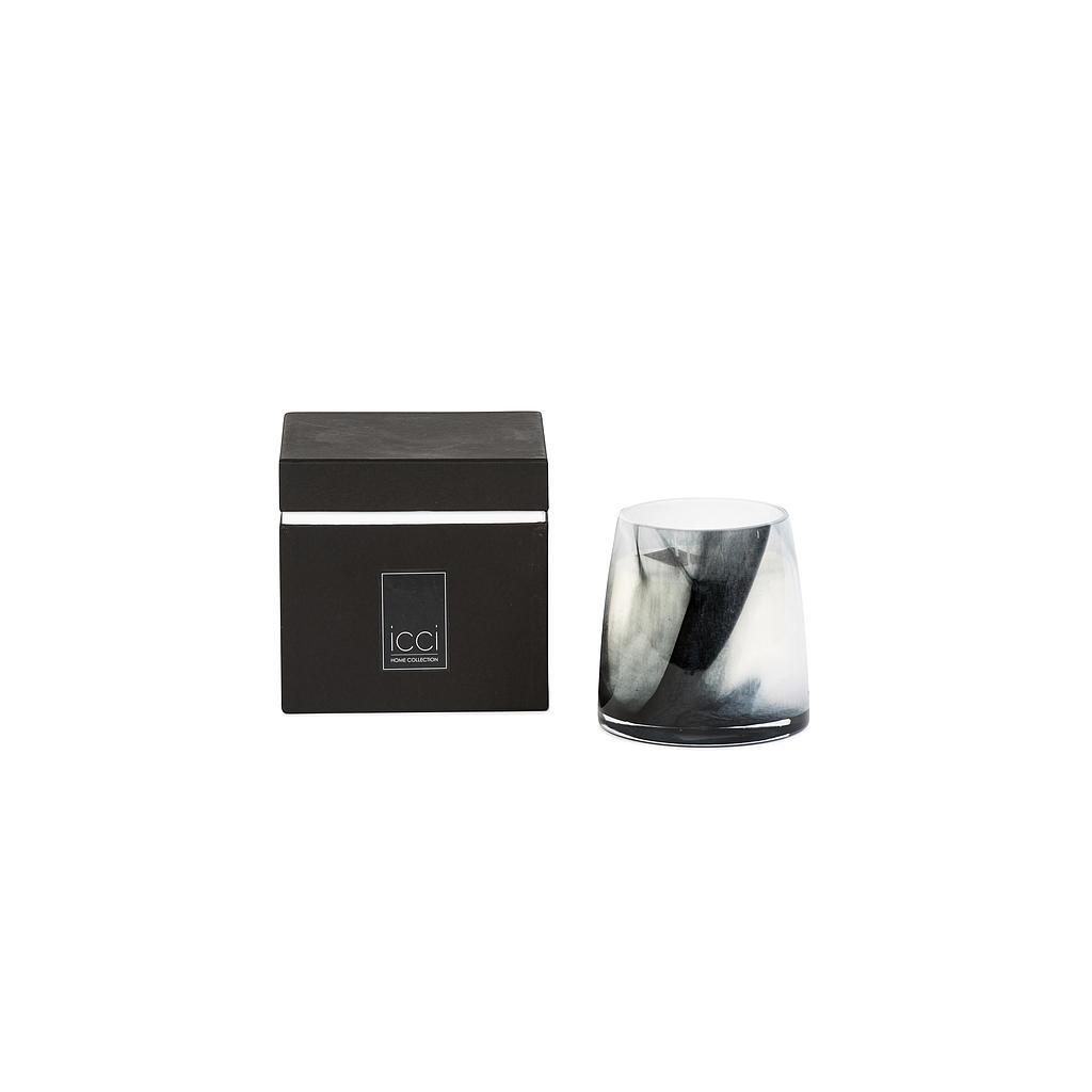 Scented candle conical glass vase with black and white waves - medium Ø 12 x 12cm - 2 - int. cot. - p/4