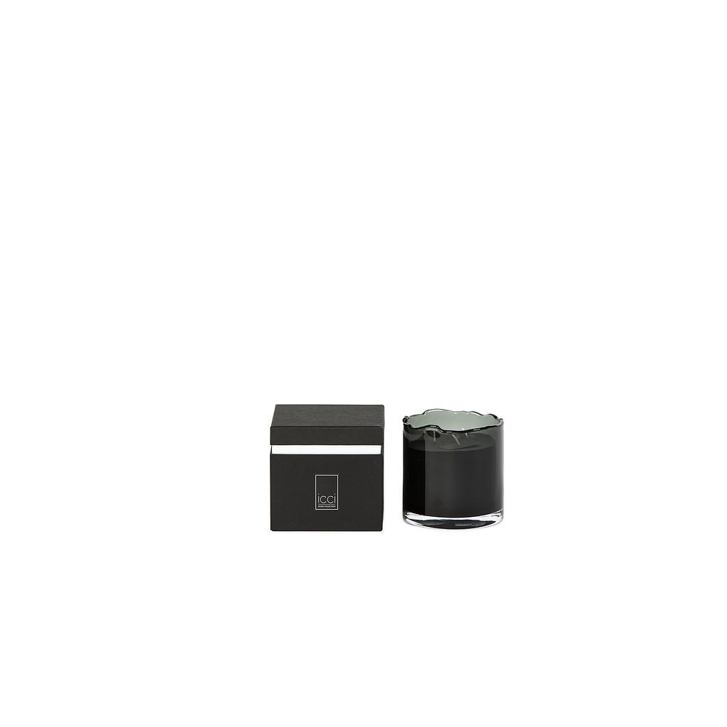 Scented candle black glass votive with organic rim - medium Ø 12 x 12cm - 3 - int. cot. - p/4