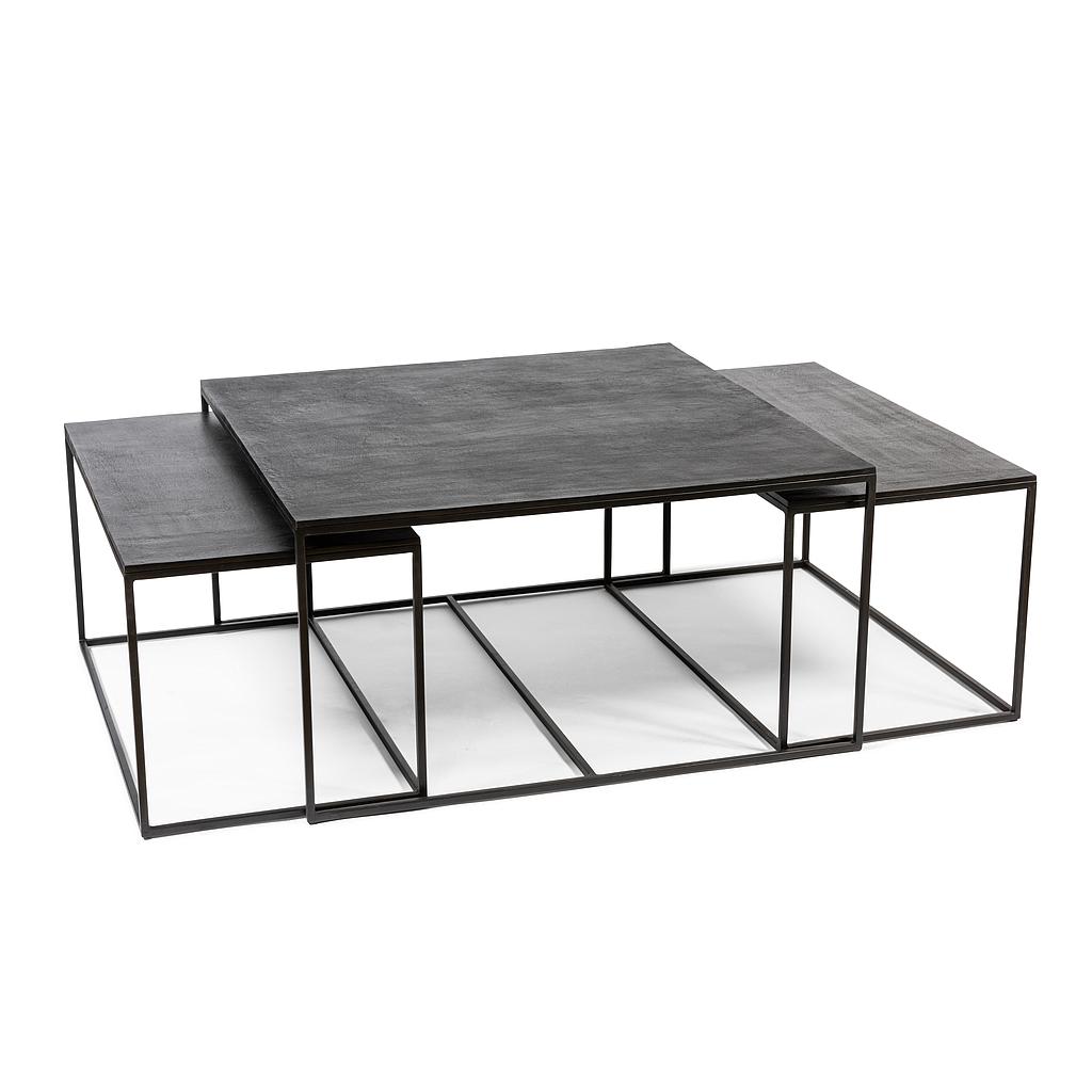 Coffee table, set of 3 - metal - raw matt black - 90x90x46cm - p/1/1