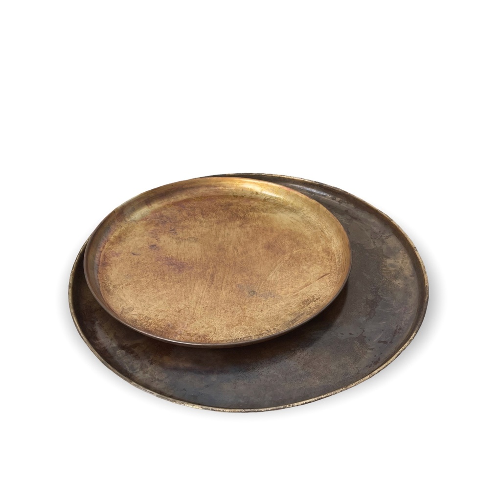 Round tray - metal - silver old brass - Ø50cm - p 1/6