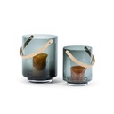 Hurricane with handle - glass + wood - smoke + natural oak - big Ø 28x35cm - p/1/1