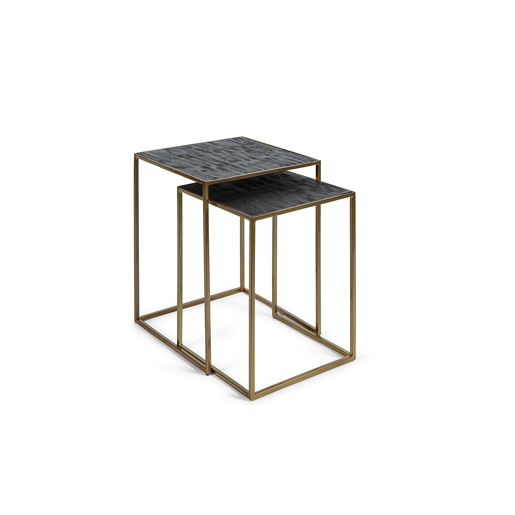 Side table, set of 2 - metal + wood - brass + matt black - 36x36x46cm/40x40x51cm - p/1/1 (kopie)