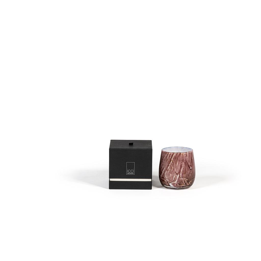 Scented candle votive with bark design purple - large Ø15 x 15cm - 3 - int. cot. - p/2