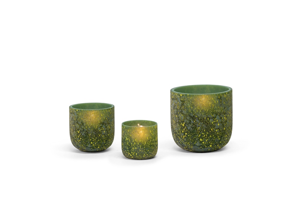 Mouthblown vase matt spotted - glass - green yellow - small Ø9 x 9cm - p/6/24