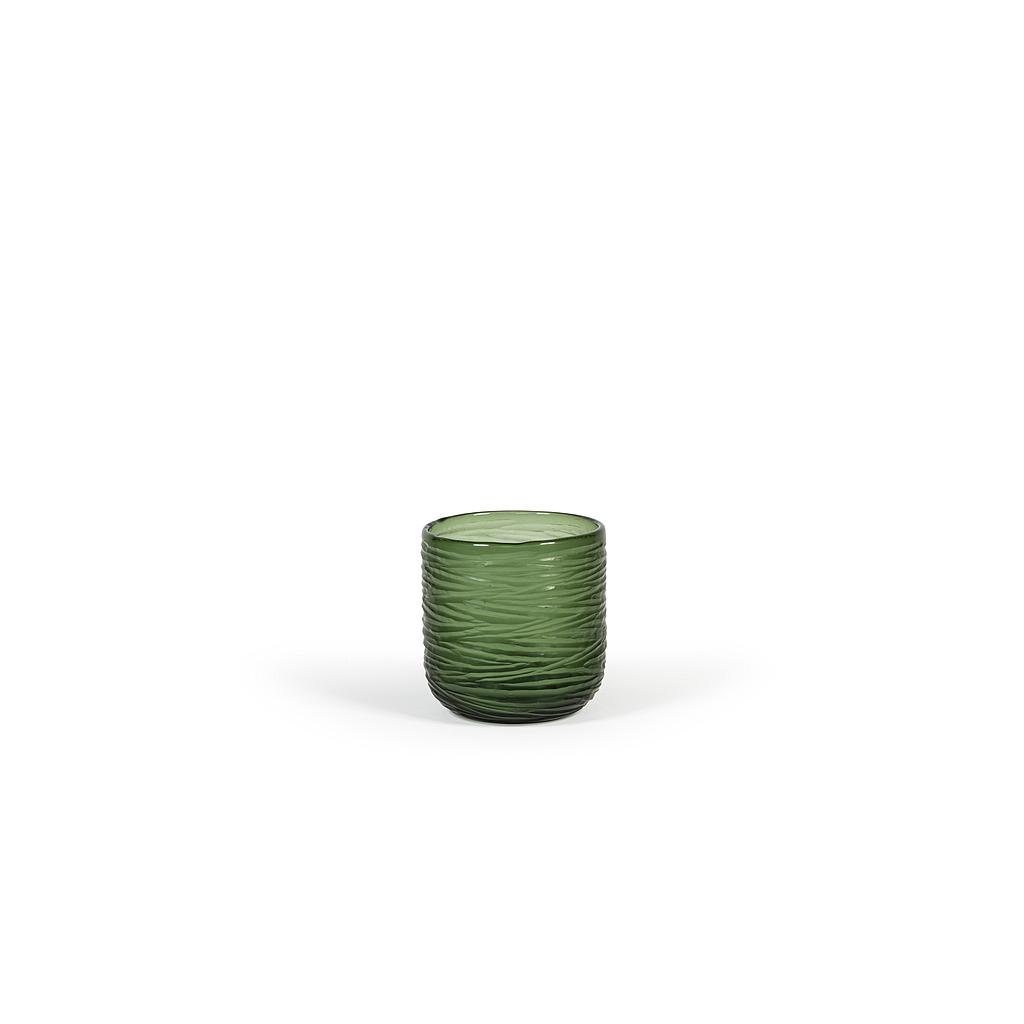 Mouthblown vase with cutting - glass - green grey - Ø15 x 15cm - p/1/8