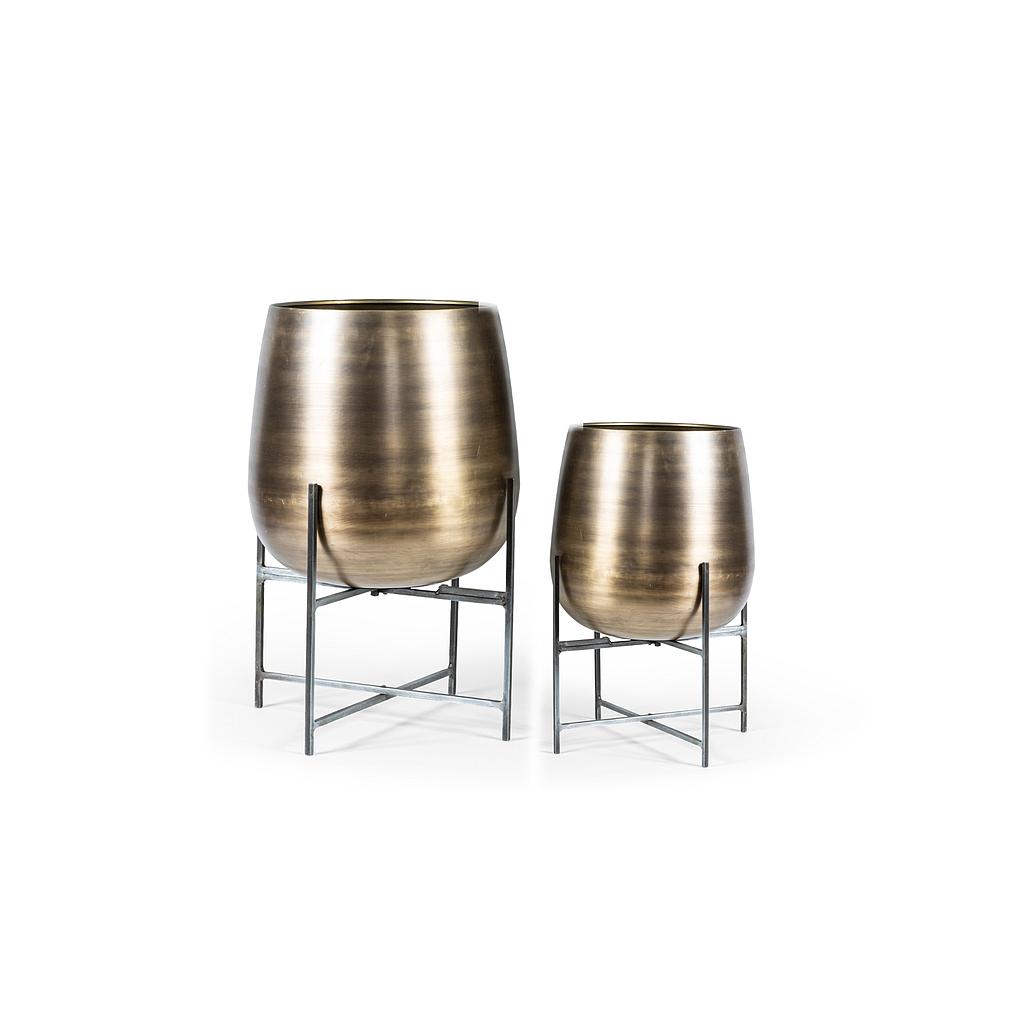 Planter on black stand - aluminium - antique brass+black - Ø 50 x 85cm - p/1/1