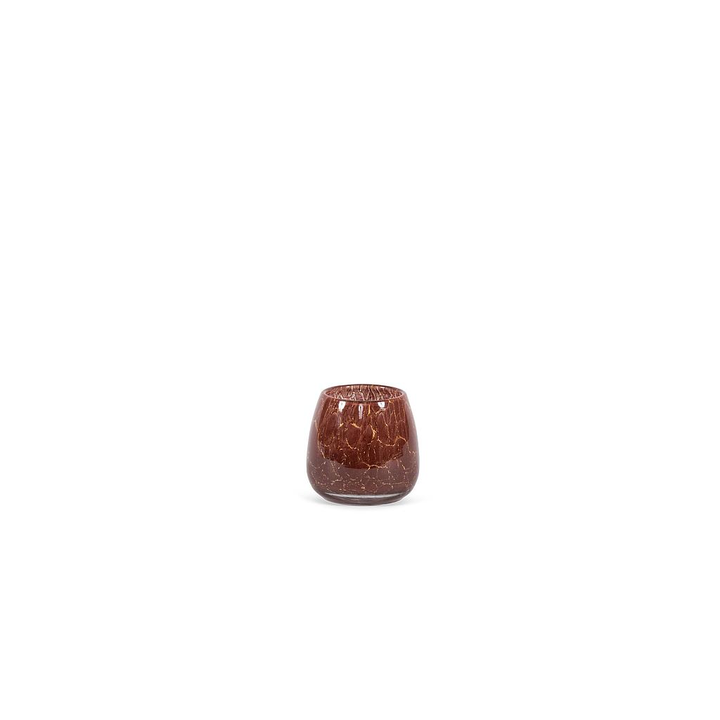 Thick votive bowl with craquelure design - glass - burgundy gold - Ø 12 x 11cm - p/4