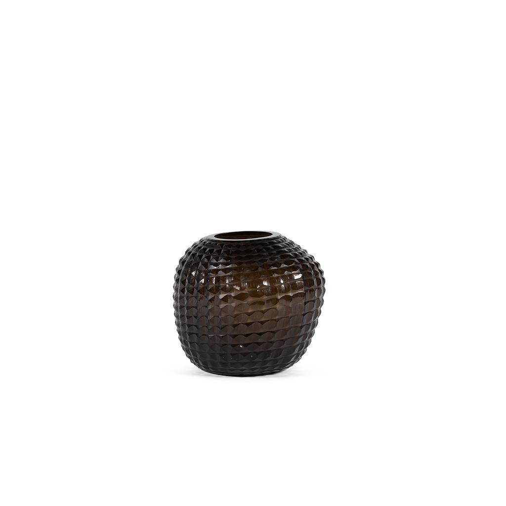 Mouthblown organic diamond cut vase - glass - smoke - Ø 29 x 26cm - p/1