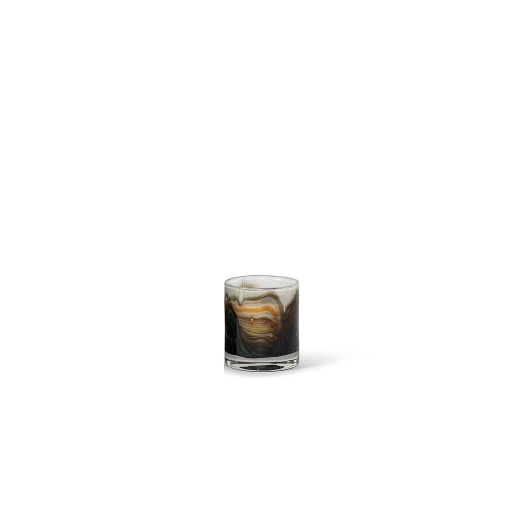 Thick votive cylinder with wave design - glass - brownish green - Ø11 x 12cm - p/6