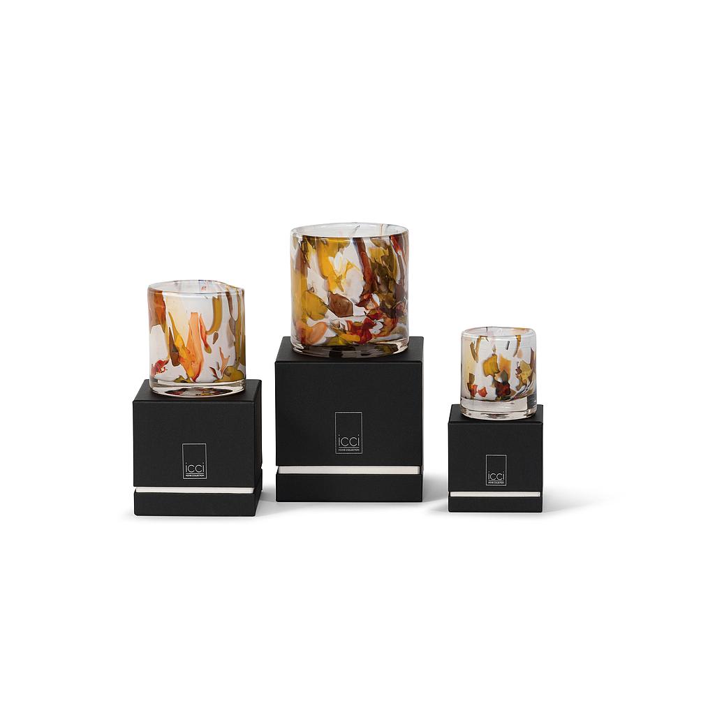 Scented candle - thick votive with multicolour spots - Ø14 x 15cm - 3 int. cot. - p/2