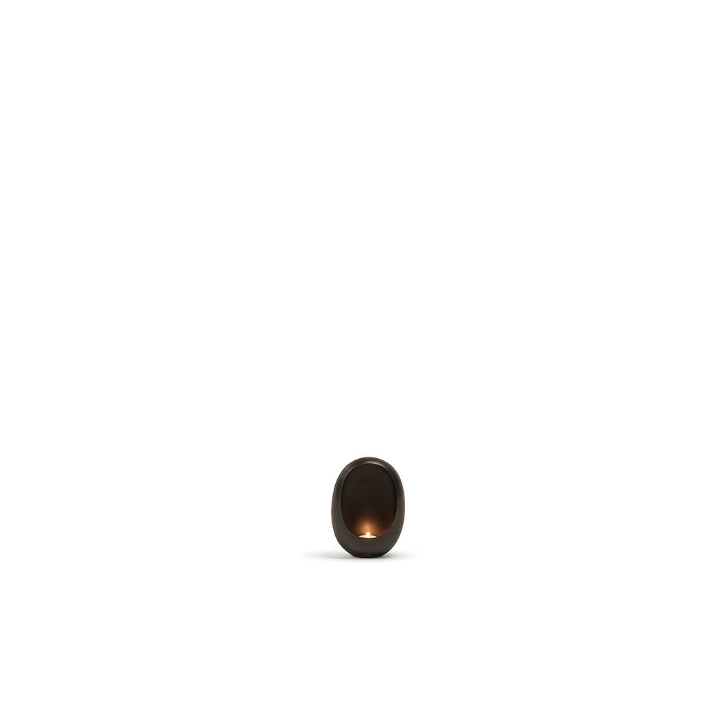 Standing egg Tlight holder - metal - antique zinc outside, antique zinc leafing inside - small 15x9x21cm - p/4/12