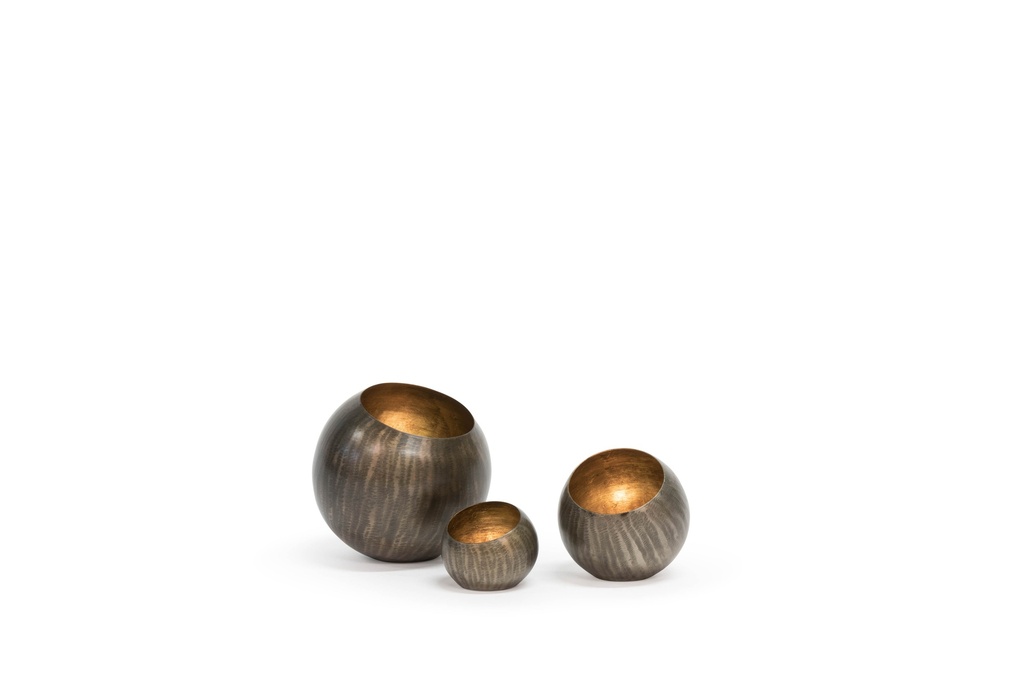 Tlight holder set of 3 - metal - brass antique/gold antique leafing - Ø8 x 6.5cm / Ø11 x 10cm/Ø13.5 x 12.5cm -  p 2/6