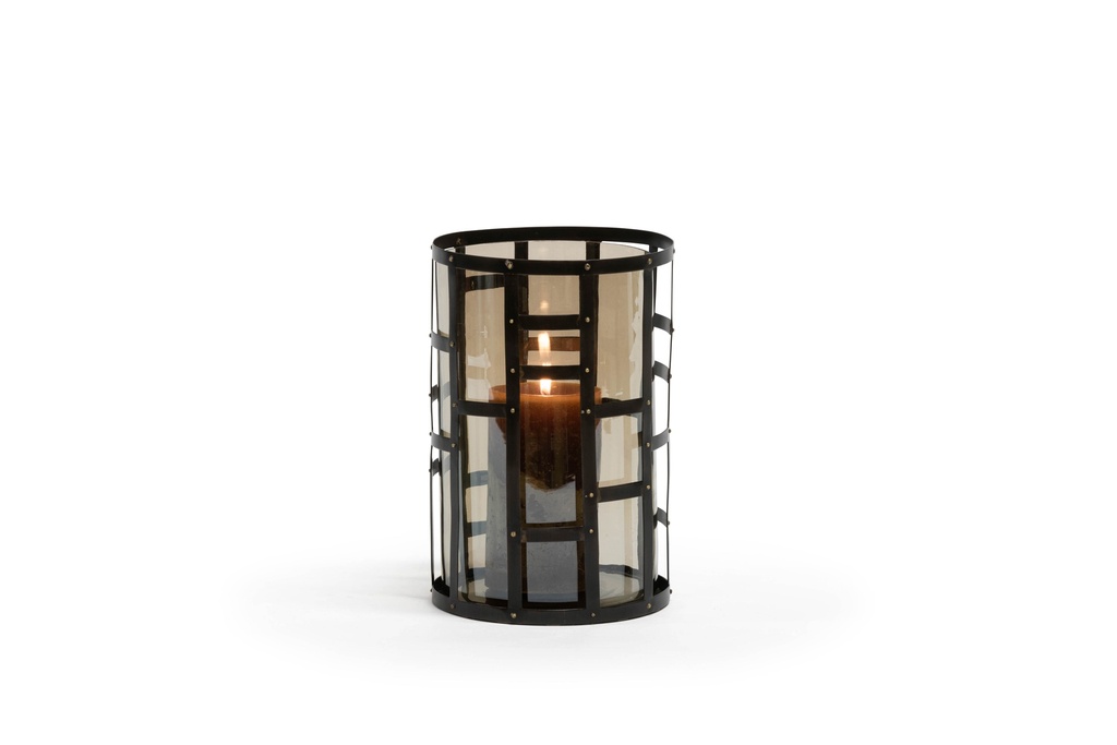 Hurricane - metal - black antique with brass dots and smoke glass - Ø18 x 27cm - p 1/4