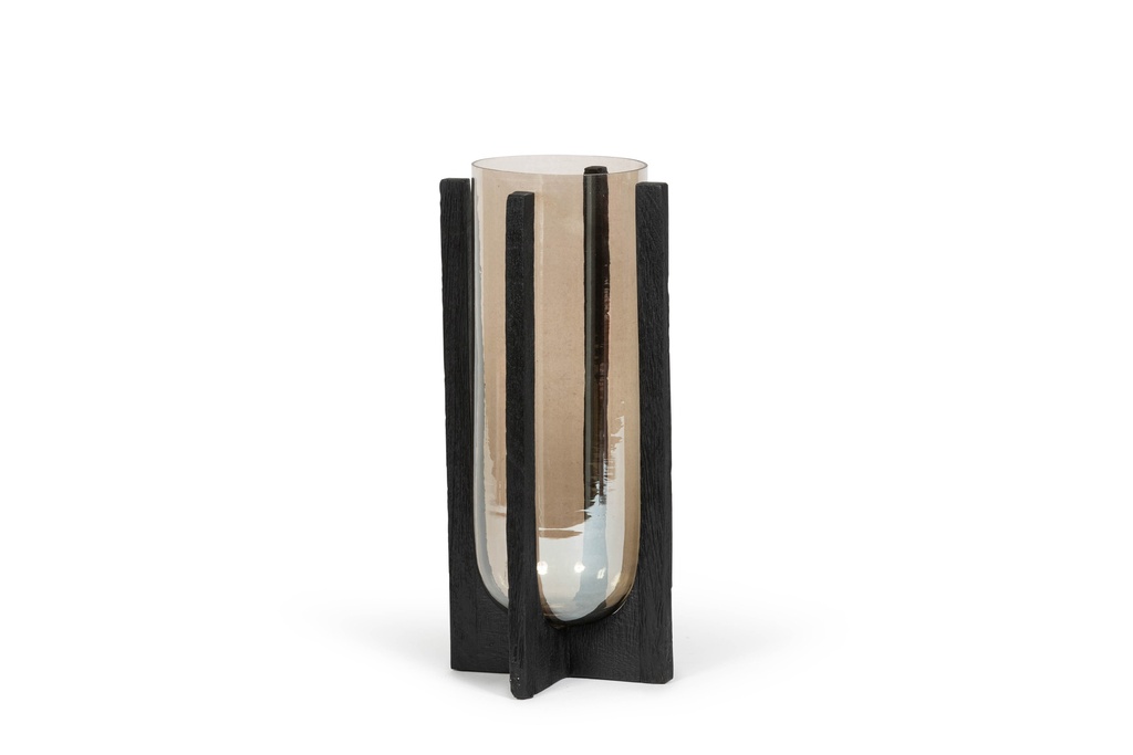 Hurricane on wooden base - glass + wood - luster + black  18 x 18 x 38cm - p 1/4
