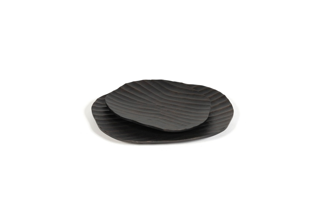Set of cut orangic plates - metal - dark brass antique - 26x21x3 / 33x28x4 - p 1/5