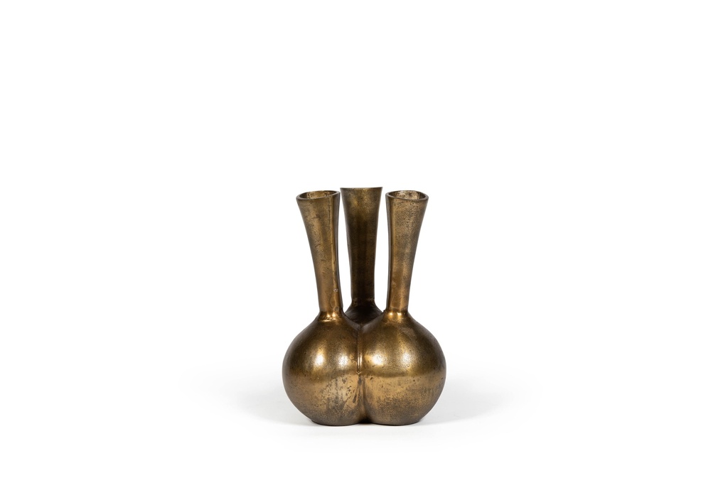 Tripple trompetvase - metal - gold antique - Ø26 x 38cm - p /*/*
