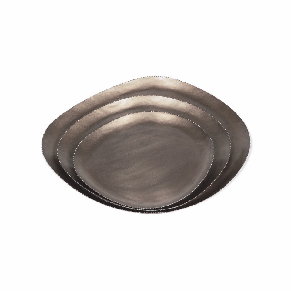 Set of 3 trays with dots - metal - silver gold - Ø23.5 /Ø30/Ø35.5 x 2.5cm - p 1/8